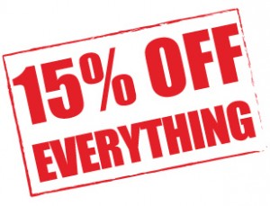 FDB 15 percent off sticker